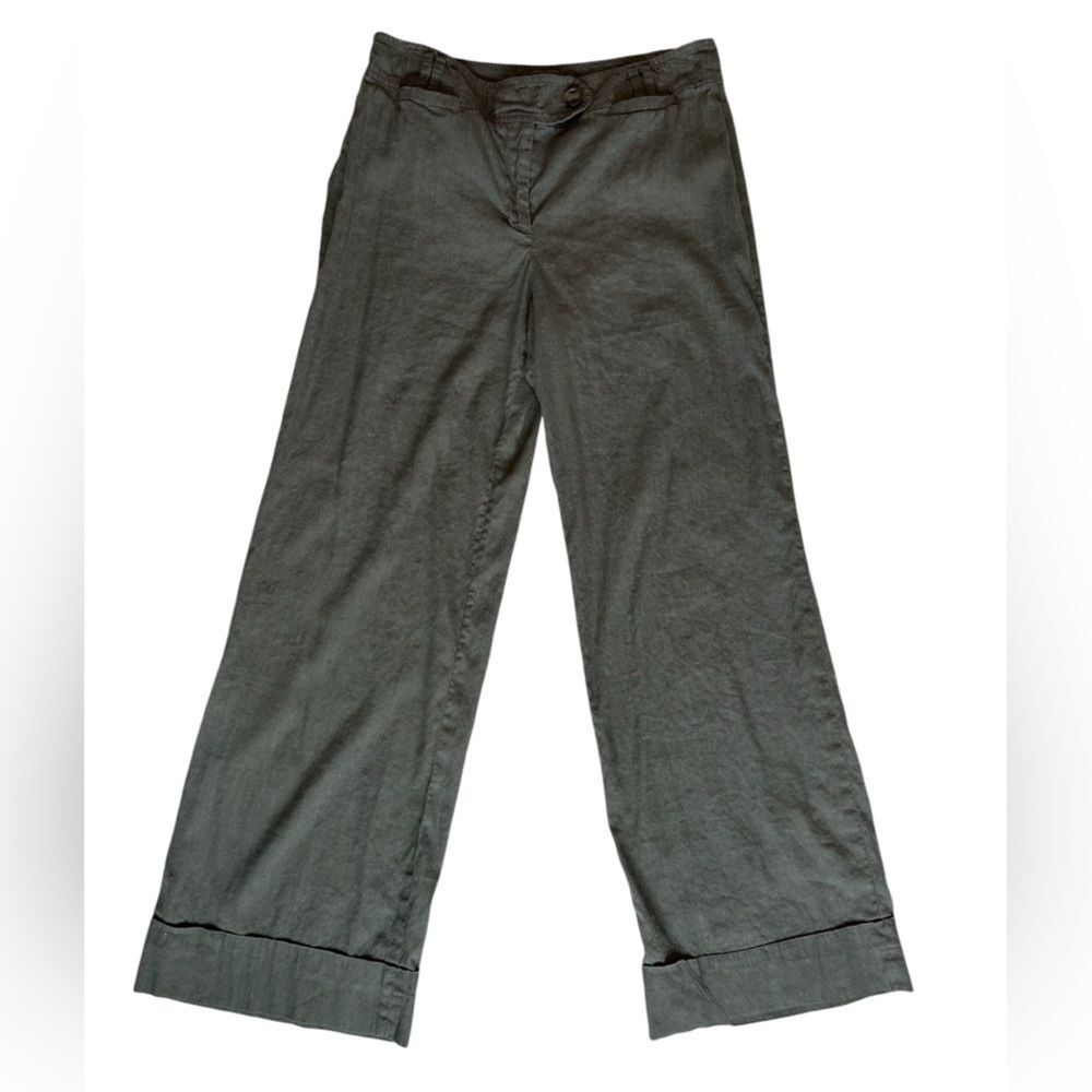Ann Taylor Loft Green Lightweight Flowy Trousers Linen Blend Womens 6